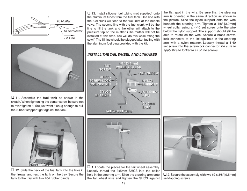 Install the tail wheel and linkages | Top Flite TOPA0955 User Manual | Page 19 / 36