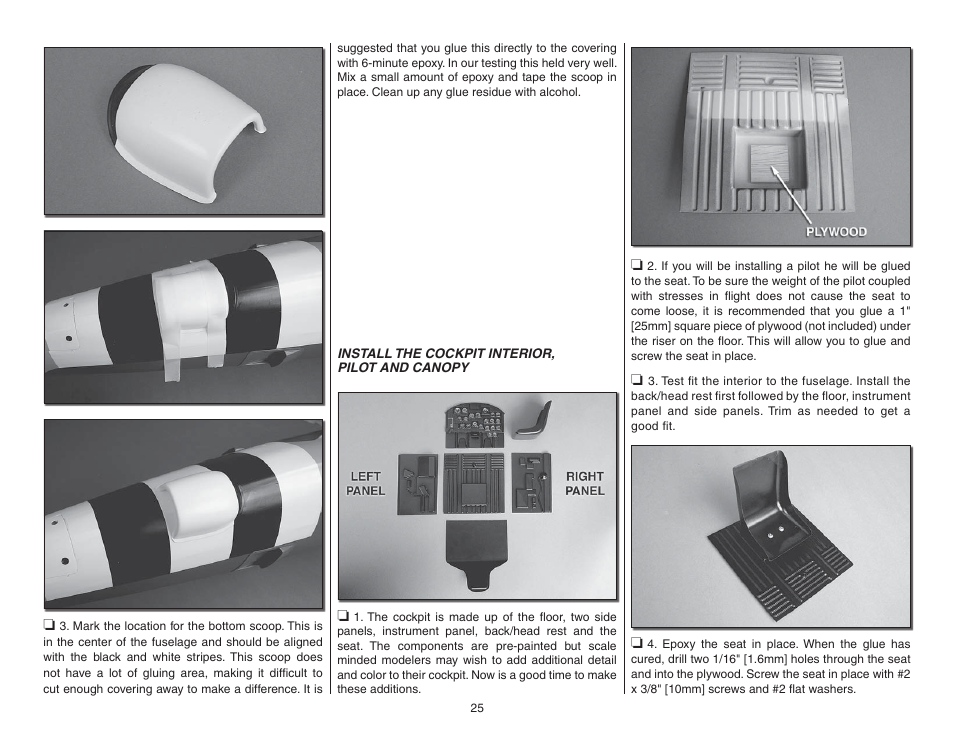 Install the cockpit interior, pilot & canopy | Top Flite TOPA0955 User Manual | Page 25 / 36