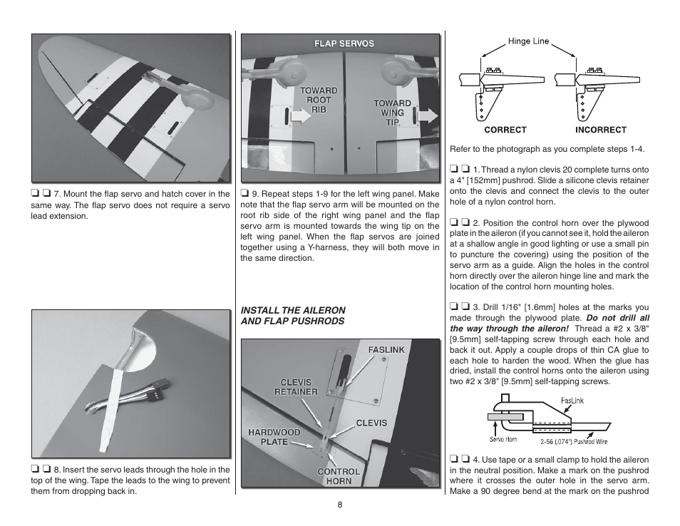 Install the aileron and flap pushrods | Top Flite TOPA0955 User Manual | Page 8 / 36