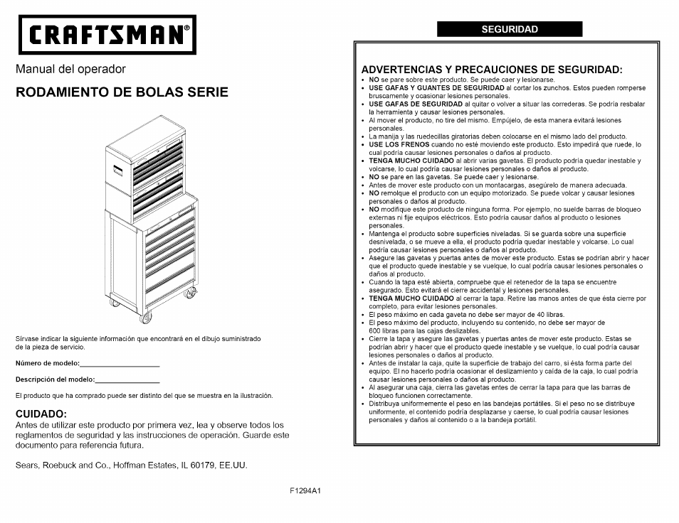 Assembly, Operation | Craftsman F1294 User Manual | Page 3 / 8