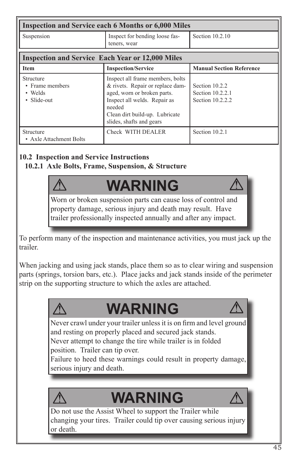 Warning | Craftsman 0220 User Manual | Page 45 / 56
