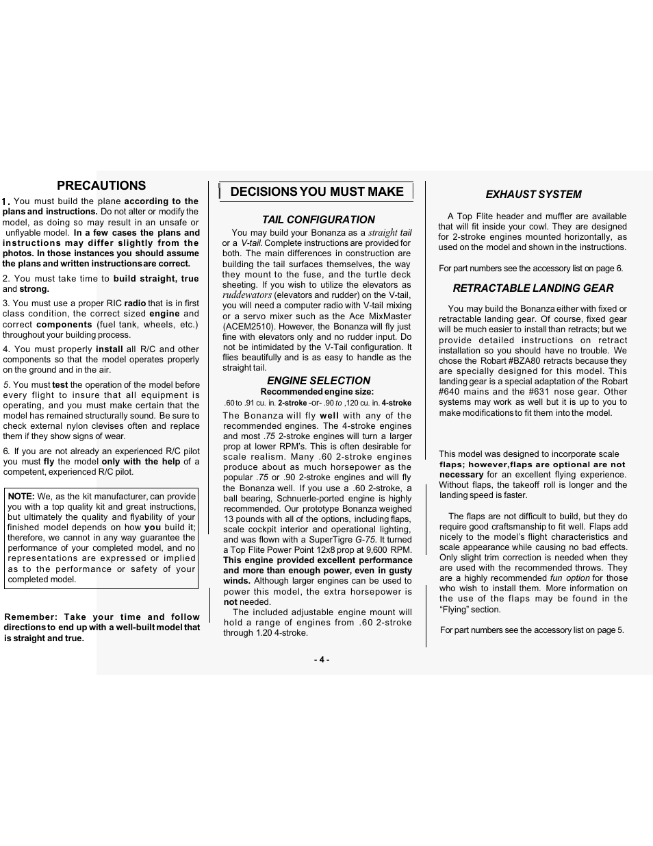 Flaps, Precautions, Decisions you must make | Top Flite TOPA0305 Part 1 User Manual | Page 5 / 37