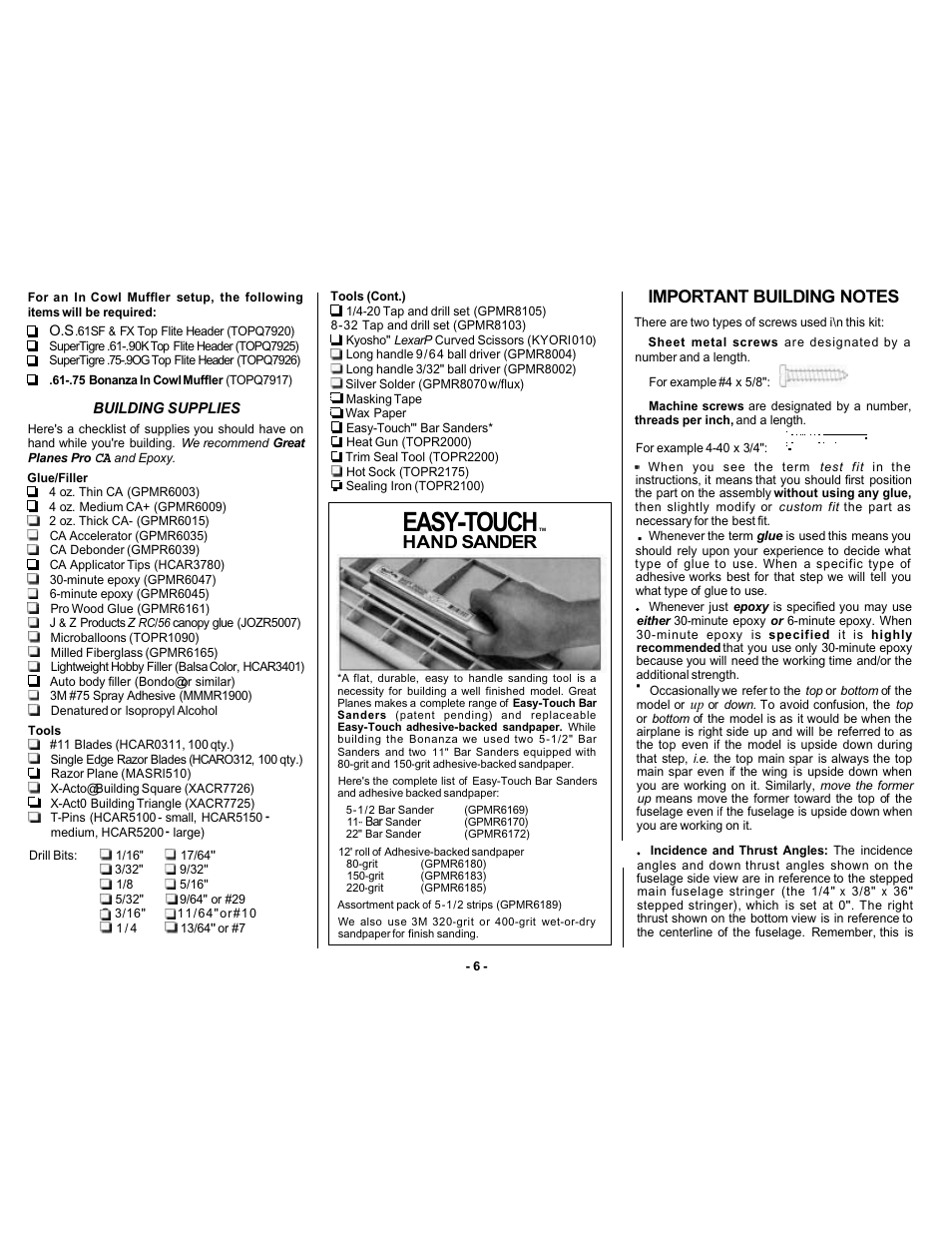 Easy-touch, Hand sander | Top Flite TOPA0305 Part 1 User Manual | Page 7 / 37