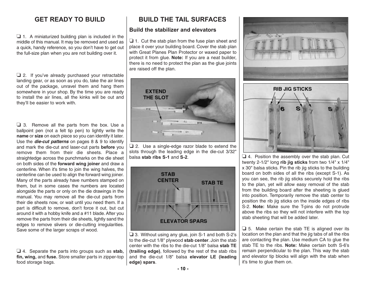 Get ready to build, Build the tail surfaces | Top Flite TOPA0150 User Manual | Page 10 / 65