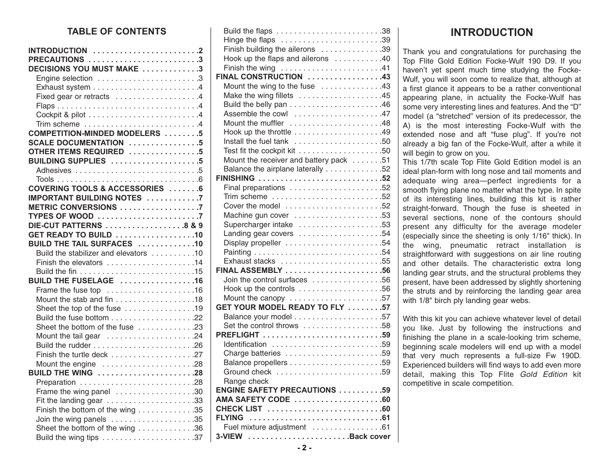 Introduction | Top Flite TOPA0150 User Manual | Page 2 / 65