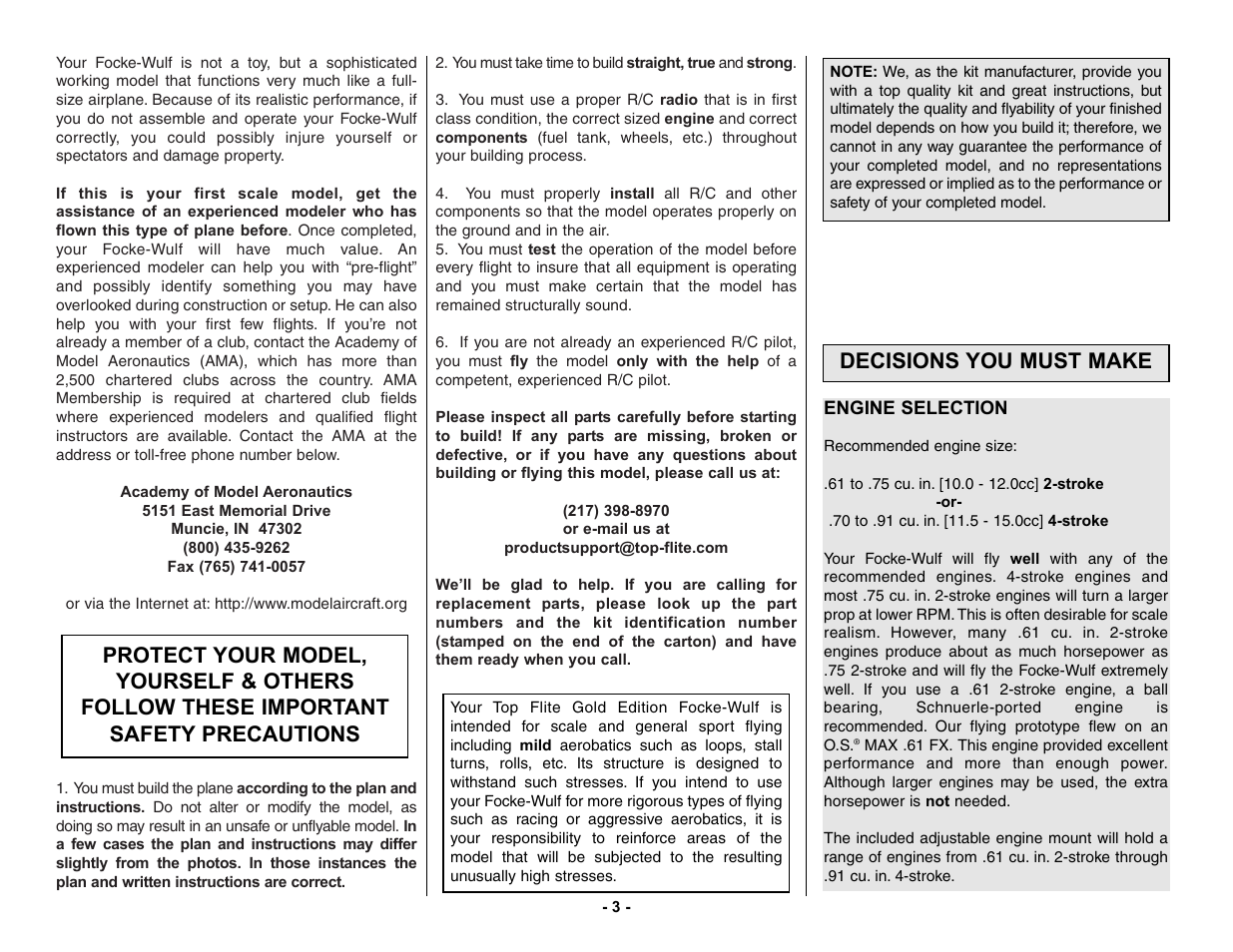 Decisions you must make | Top Flite TOPA0150 User Manual | Page 3 / 65