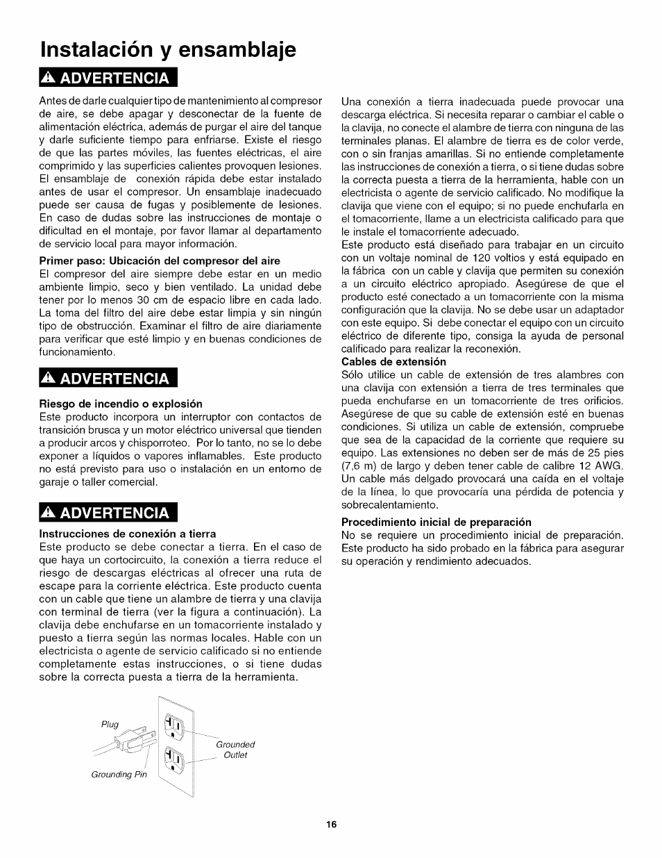 Instalación y ensamblaje, A advertencia | Craftsman 921.166420 User Manual | Page 18 / 24