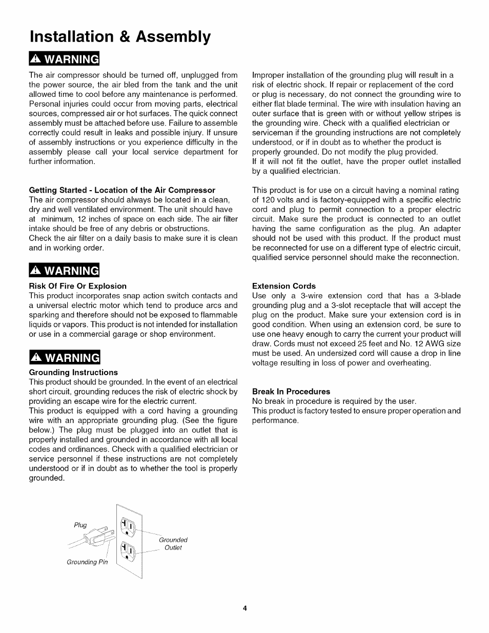 Installation & assembly, A warning | Craftsman 921.166420 User Manual | Page 6 / 24