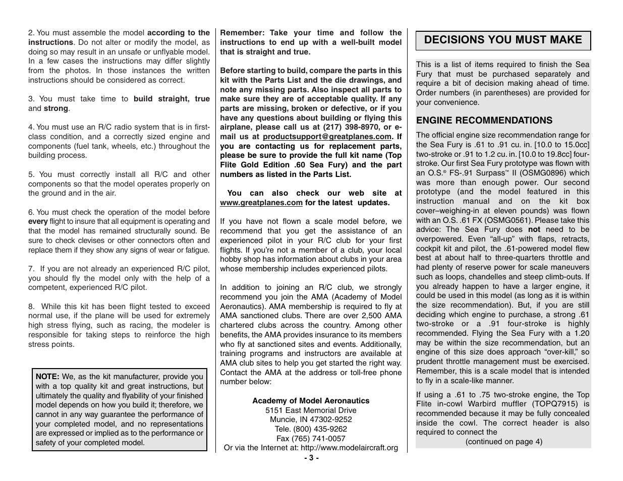 Decisions you must make | Top Flite TOPA0155 User Manual | Page 3 / 70