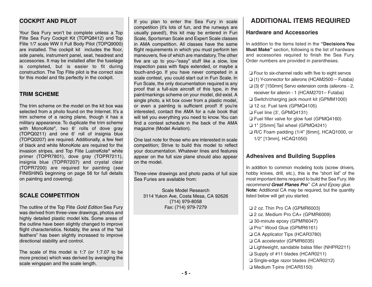 Additional items required | Top Flite TOPA0155 User Manual | Page 5 / 70