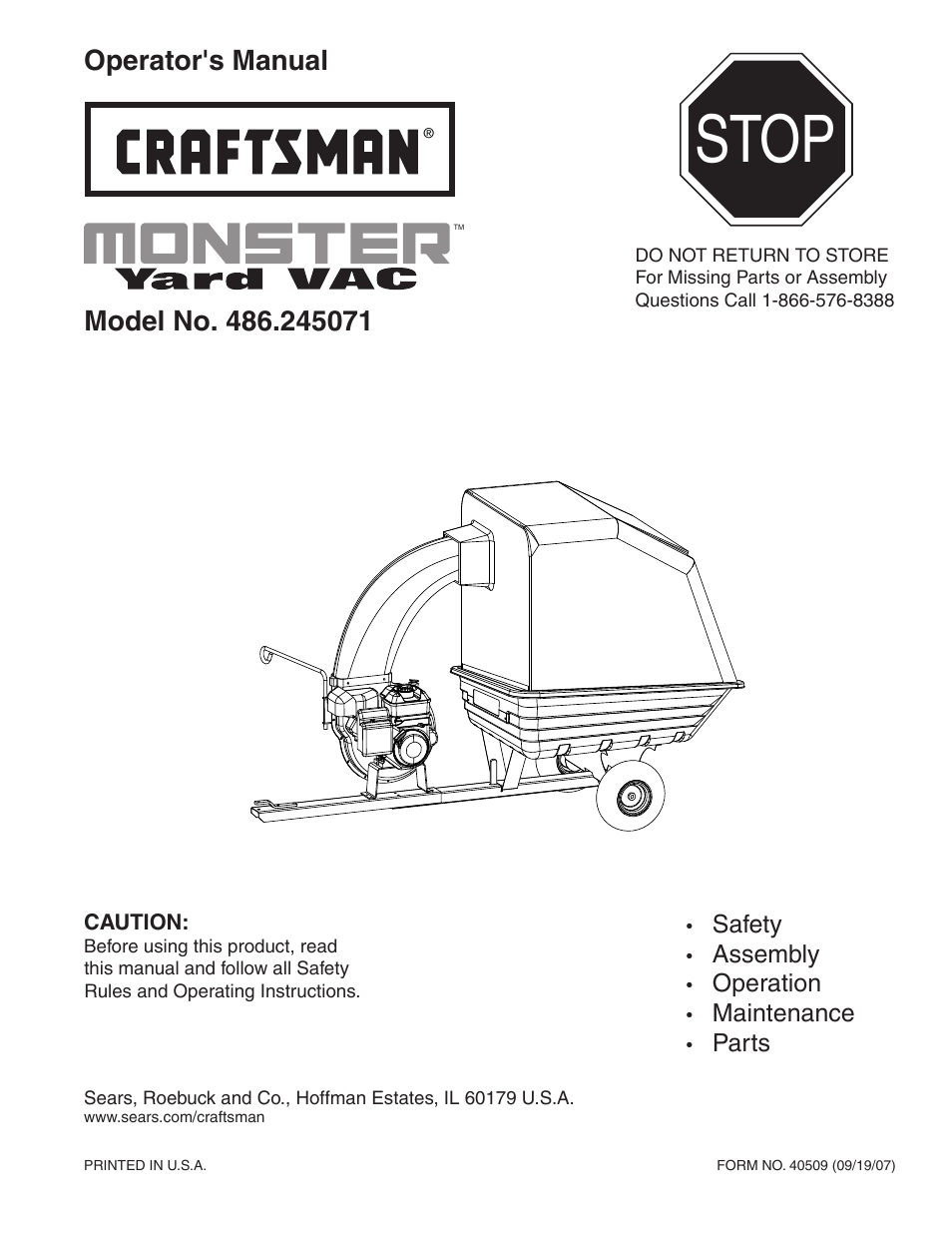 Craftsman MONSTER 486.245071 User Manual | 28 pages