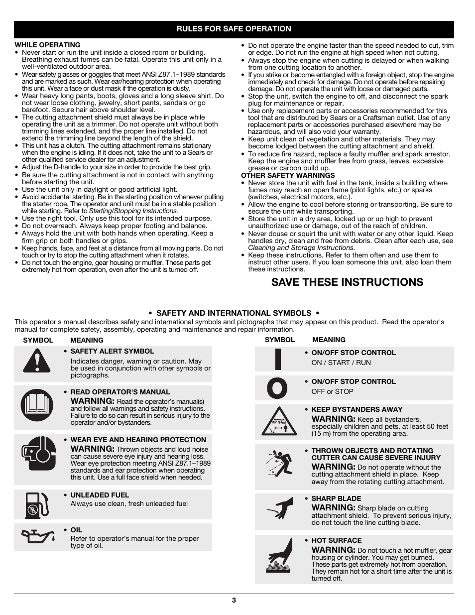 Save these instructions | Craftsman 316.79194 User Manual | Page 3 / 36