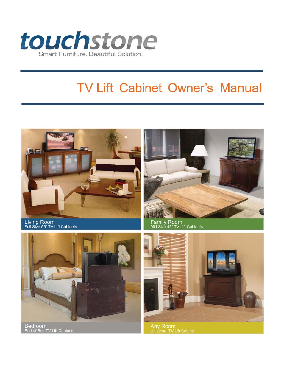 Touchstone 70256 Monterey Espresso Finish TV Lift Cabinet with Side Cabinets User Manual | 14 pages