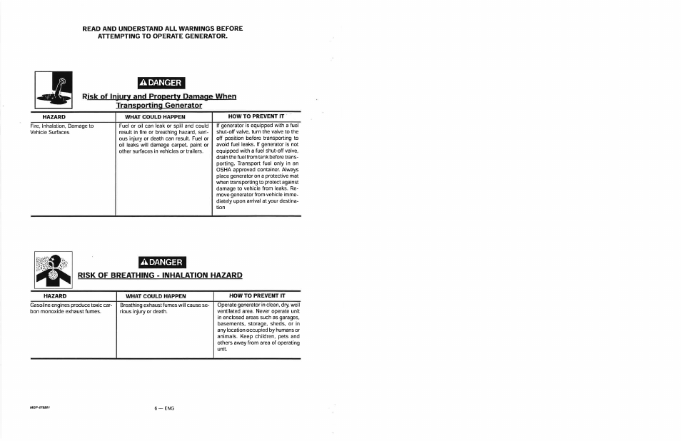 A danger | Craftsman 919.679501 User Manual | Page 6 / 40