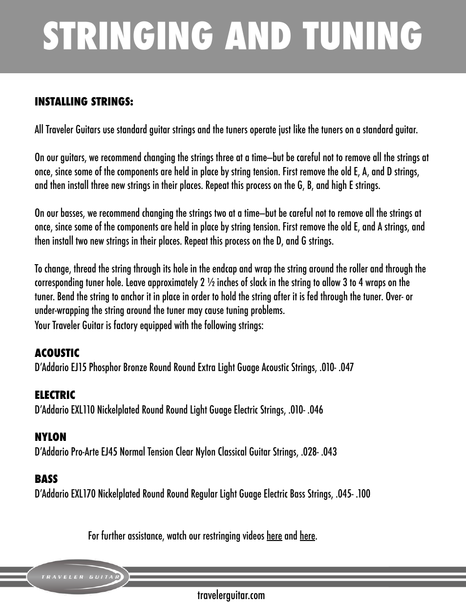 Stringing and tuning | Traveler Guitar TB-4P Bass User Manual | Page 2 / 4