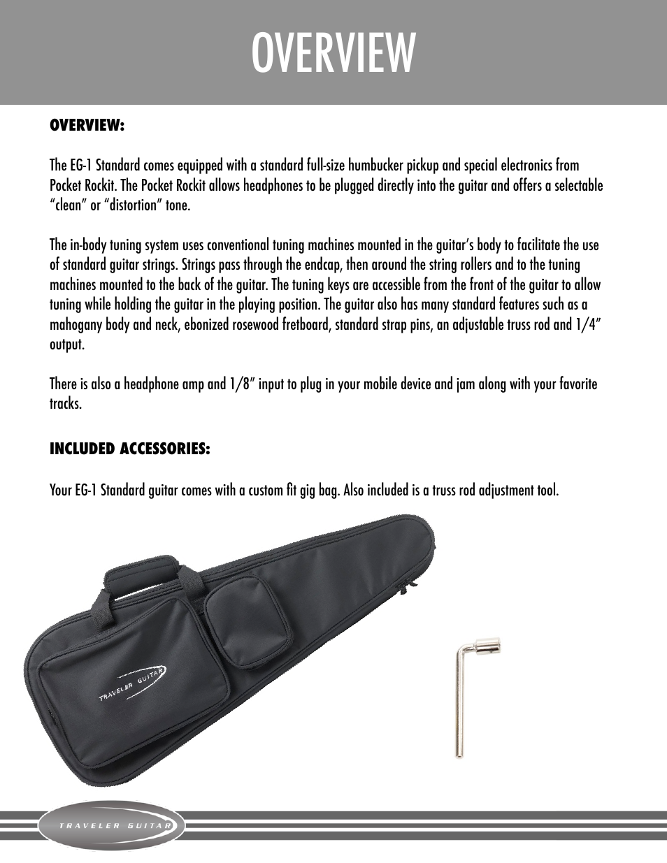 Overview and set-up, Overview | Traveler Guitar EG-1 Standard V2 User Manual | Page 3 / 7