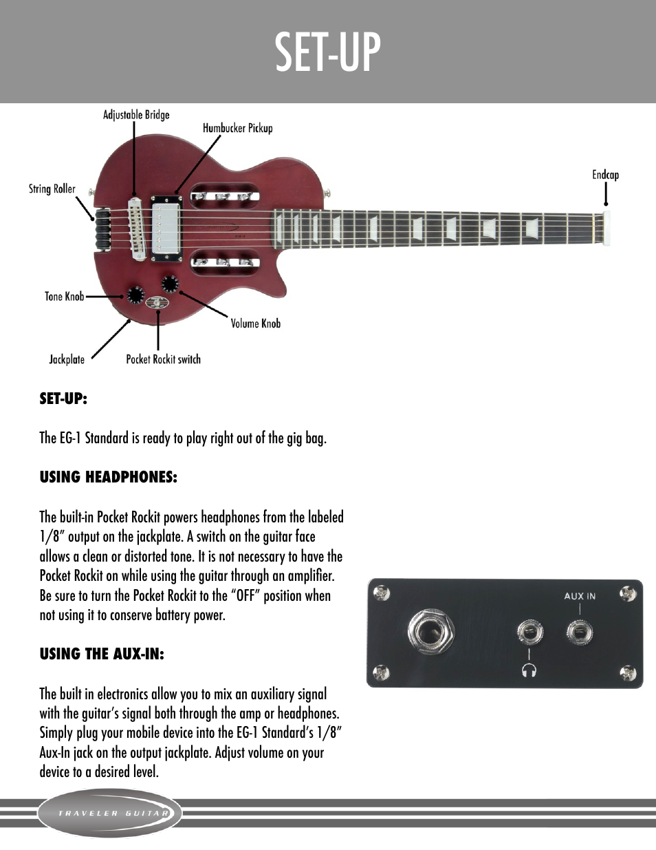 Overview and set-up, Set-up | Traveler Guitar EG-1 Standard V2 User Manual | Page 4 / 7
