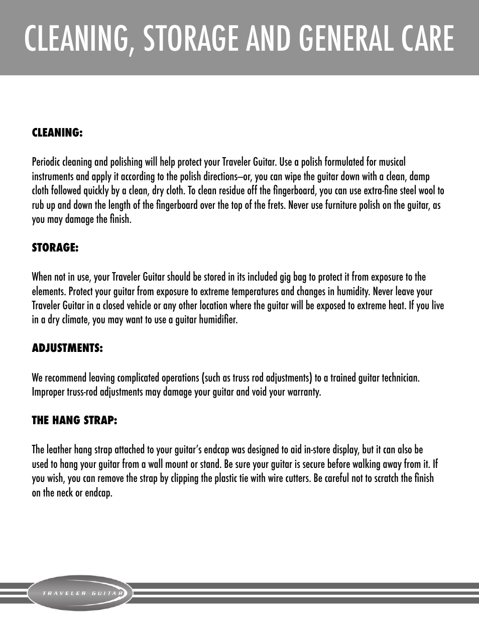 Cleaning, storage and general care | Traveler Guitar EG-1 Standard V2 User Manual | Page 6 / 7