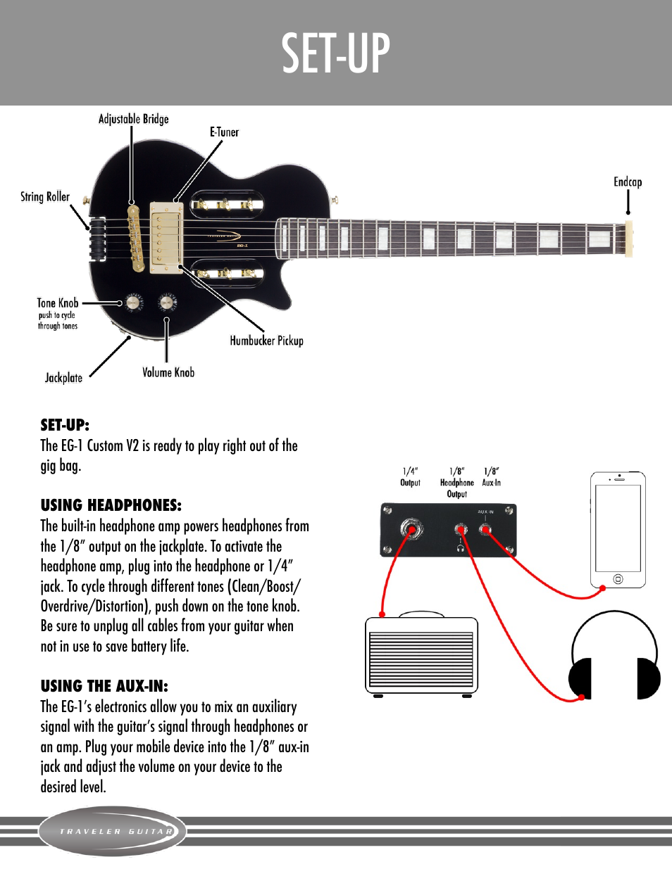 Overview and set-up, Set-up | Traveler Guitar EG-1 Custom V2 User Manual | Page 4 / 7