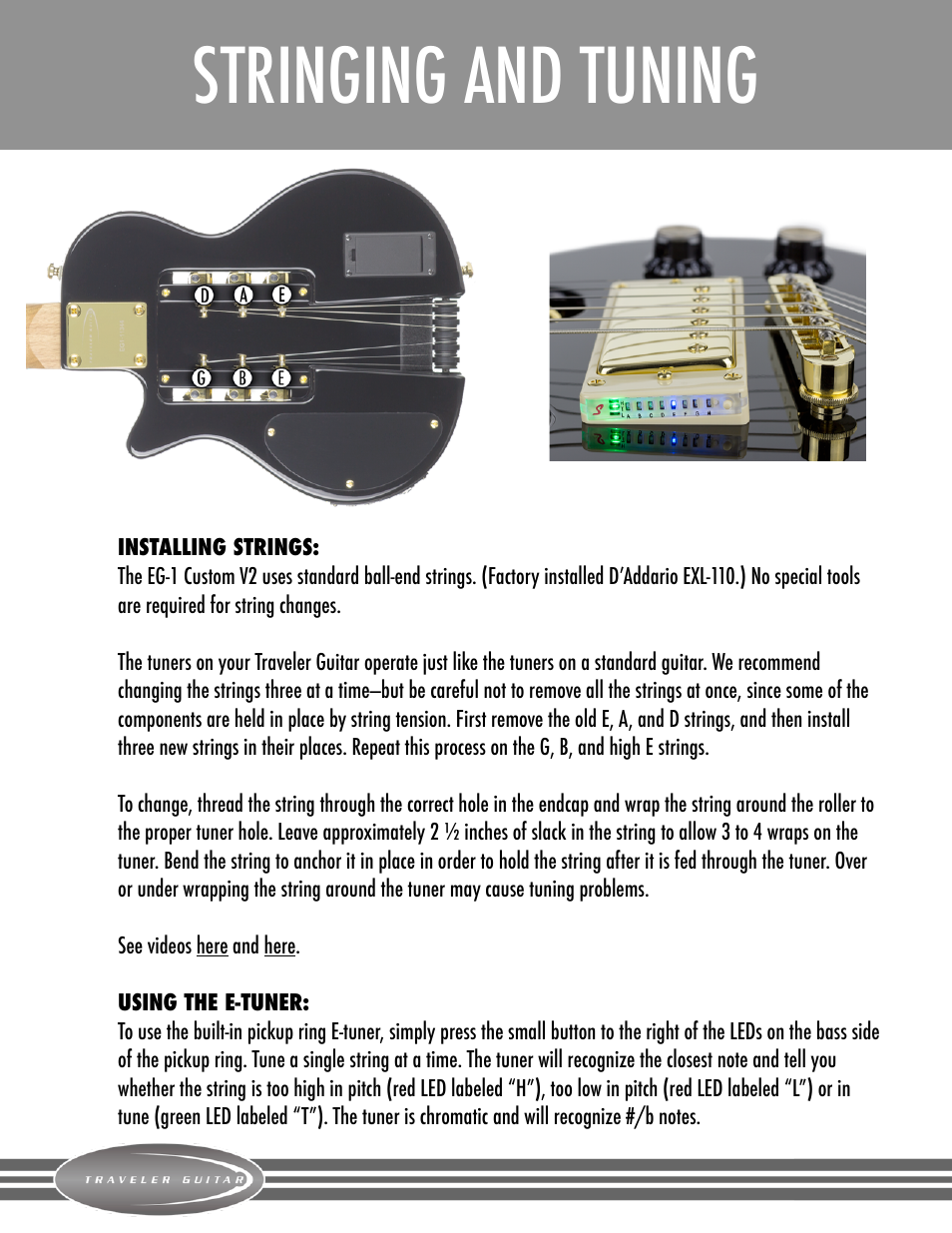 Stringing and tuning | Traveler Guitar EG-1 Custom V2 User Manual | Page 5 / 7