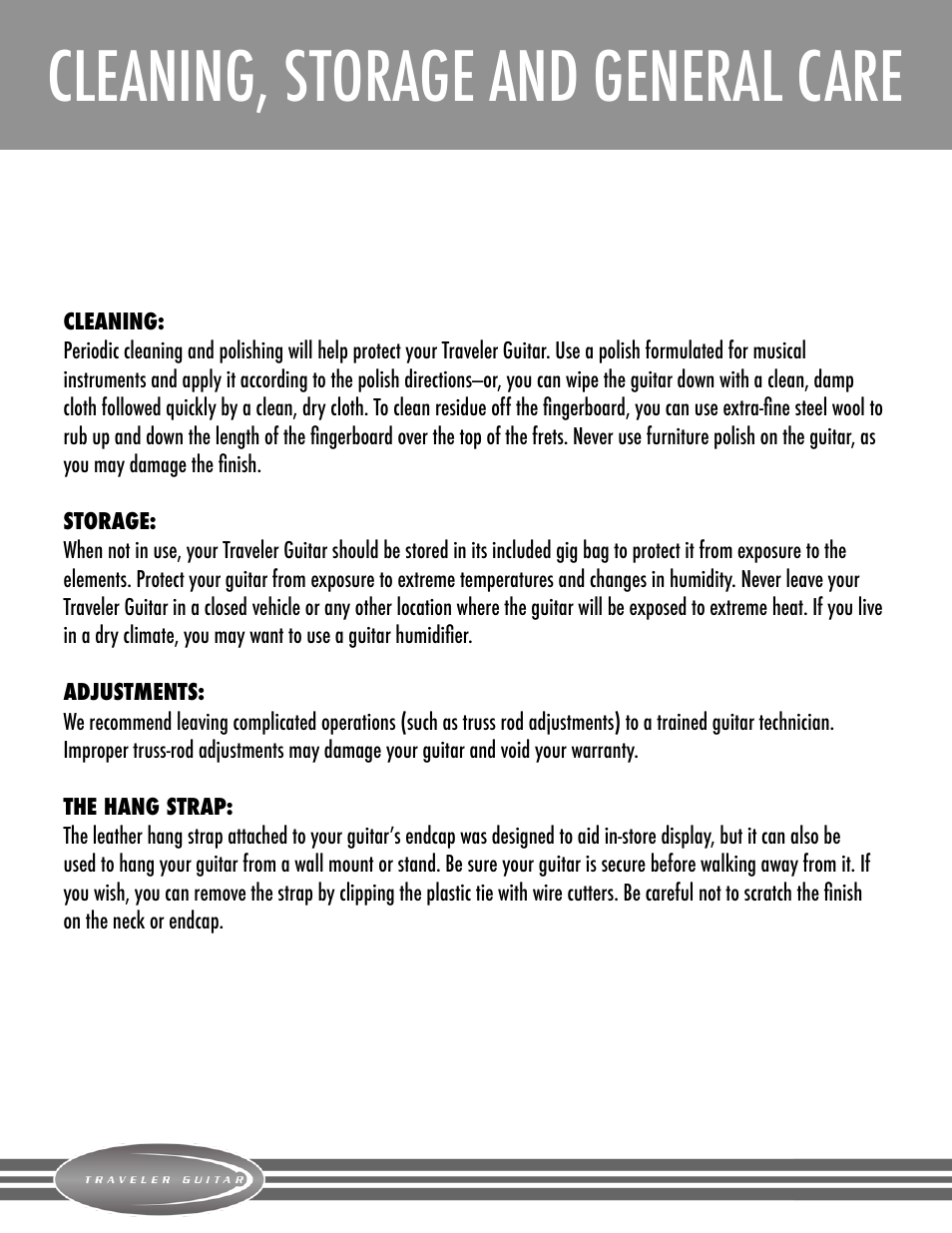 Cleaning, storage and general care | Traveler Guitar EG-1 Custom V2 User Manual | Page 6 / 7