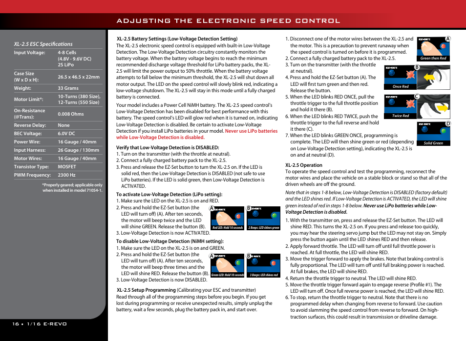Adjusting the electronic speed control | Traxxas 71054-1 User Manual | Page 16 / 28