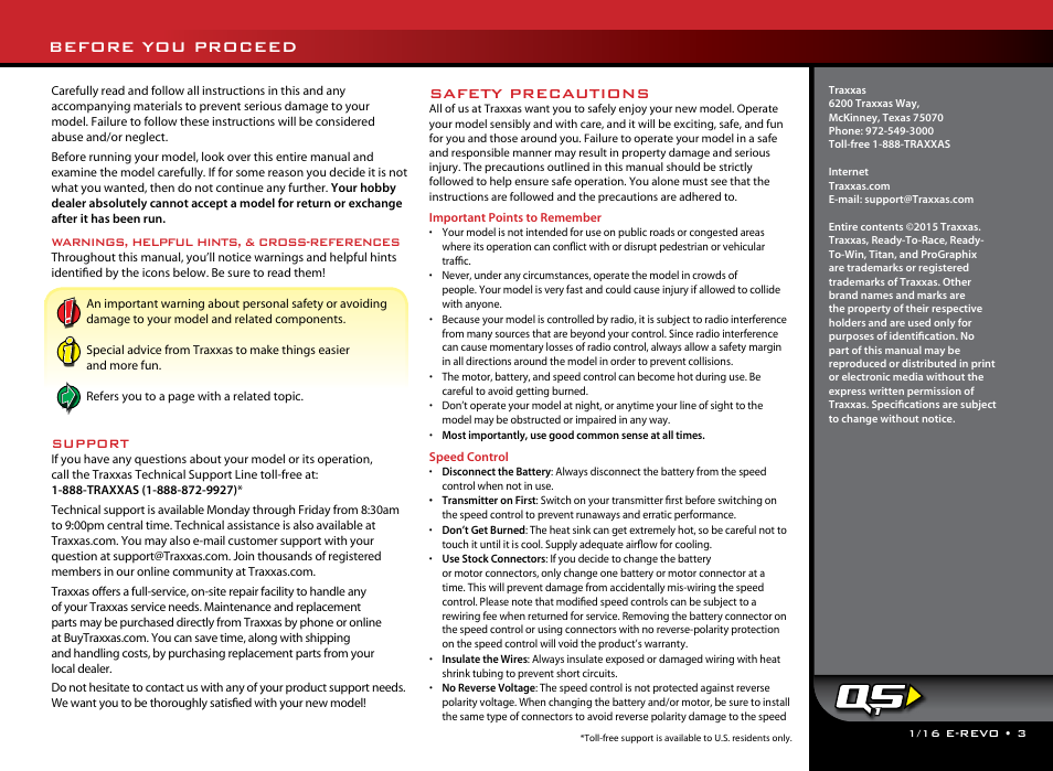 Before you proceed, Safety precautions | Traxxas 71054-1 User Manual | Page 3 / 28