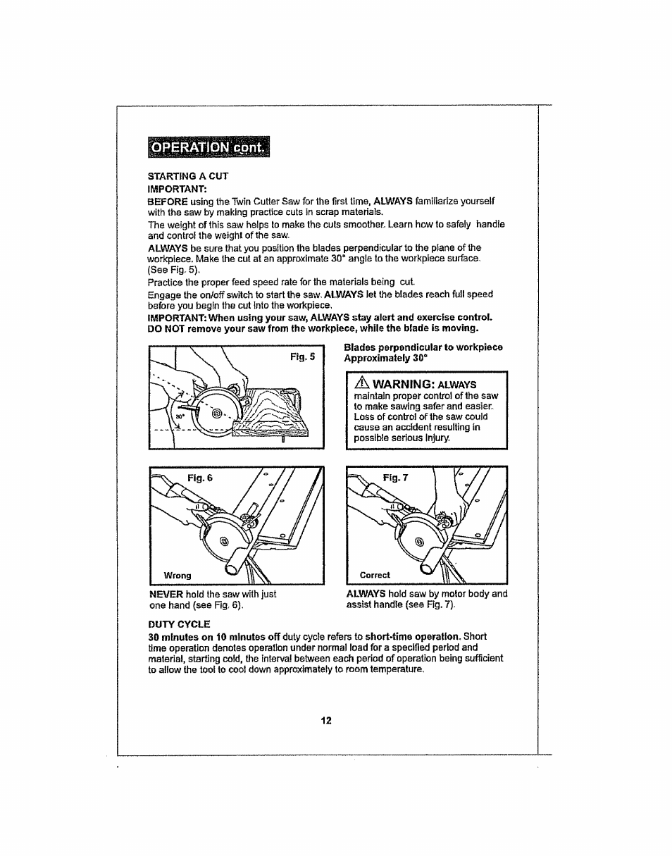 A warning: always, Operation cpnt | Craftsman 286.25574 User Manual | Page 12 / 48