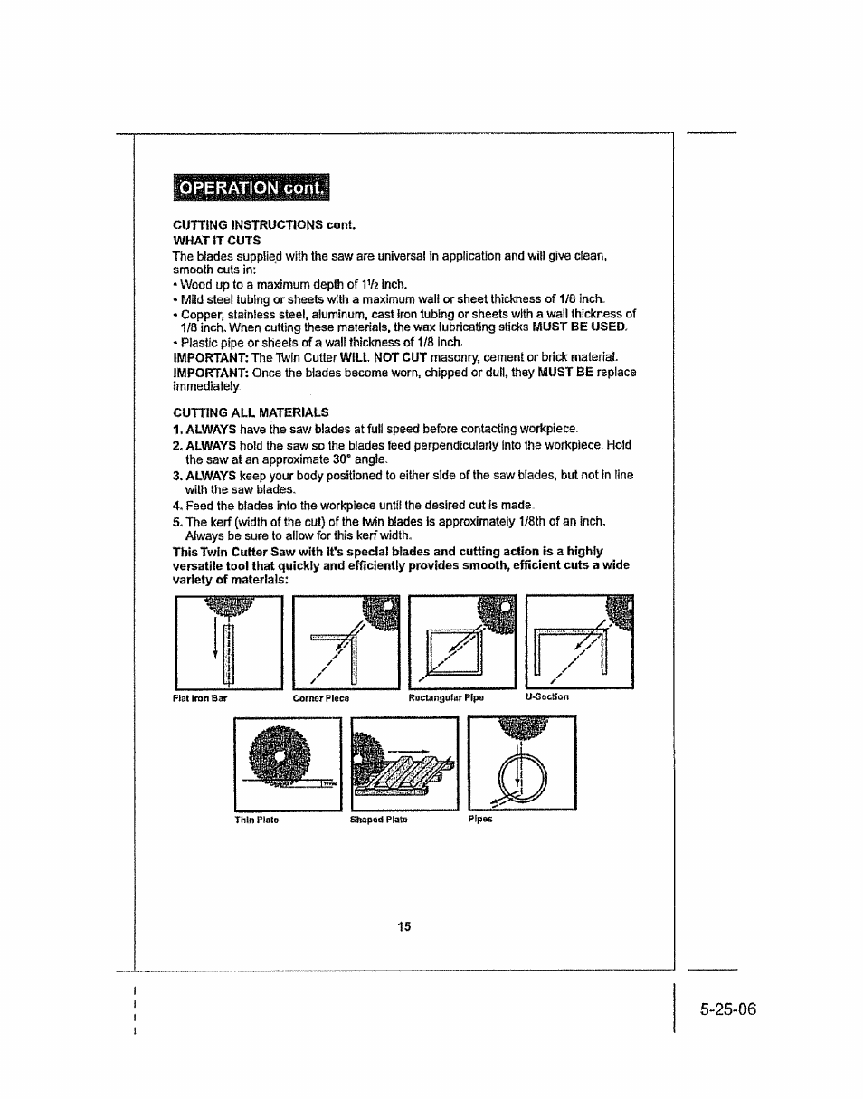 Operation coni | Craftsman 286.25574 User Manual | Page 15 / 48