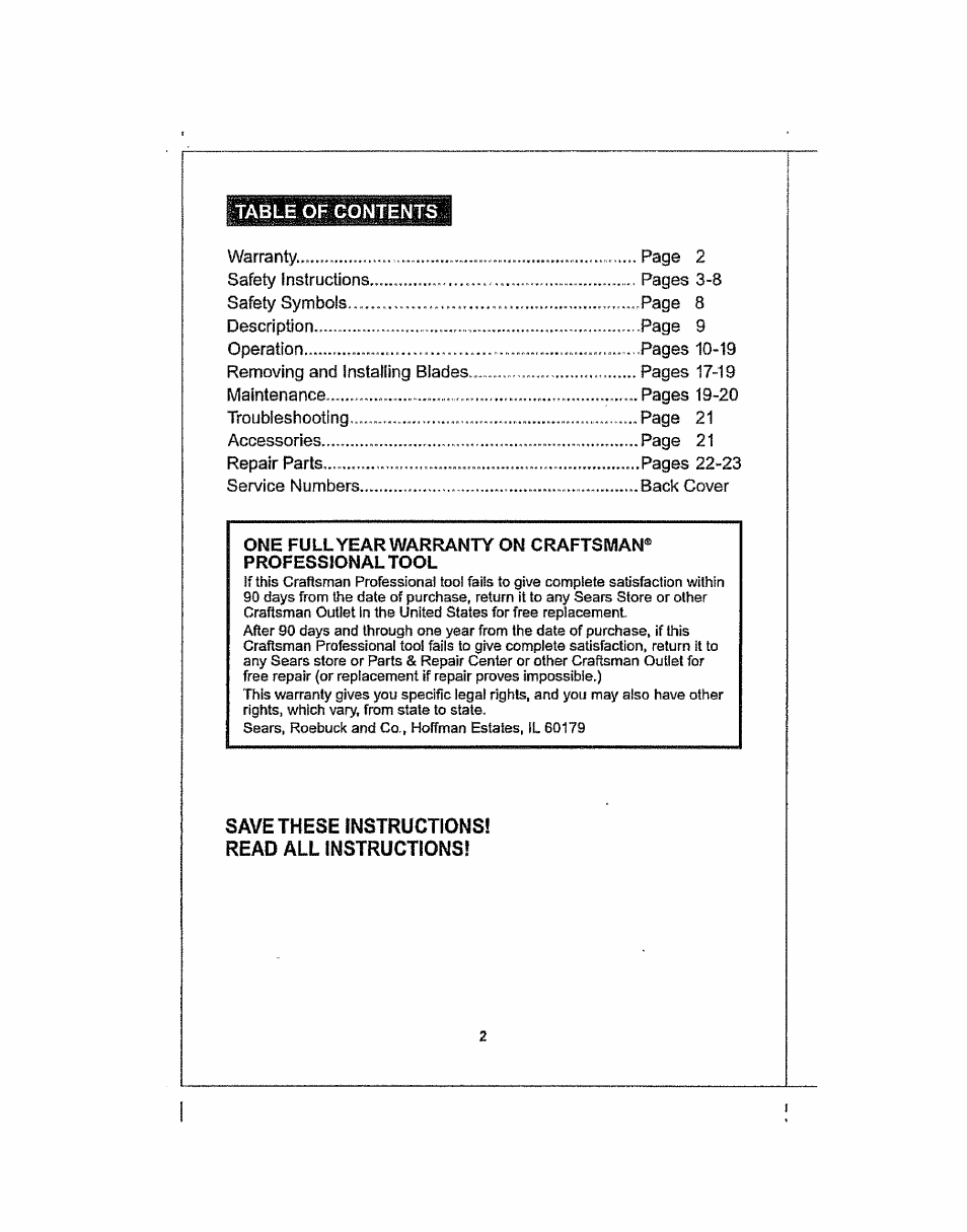 Craftsman 286.25574 User Manual | Page 2 / 48