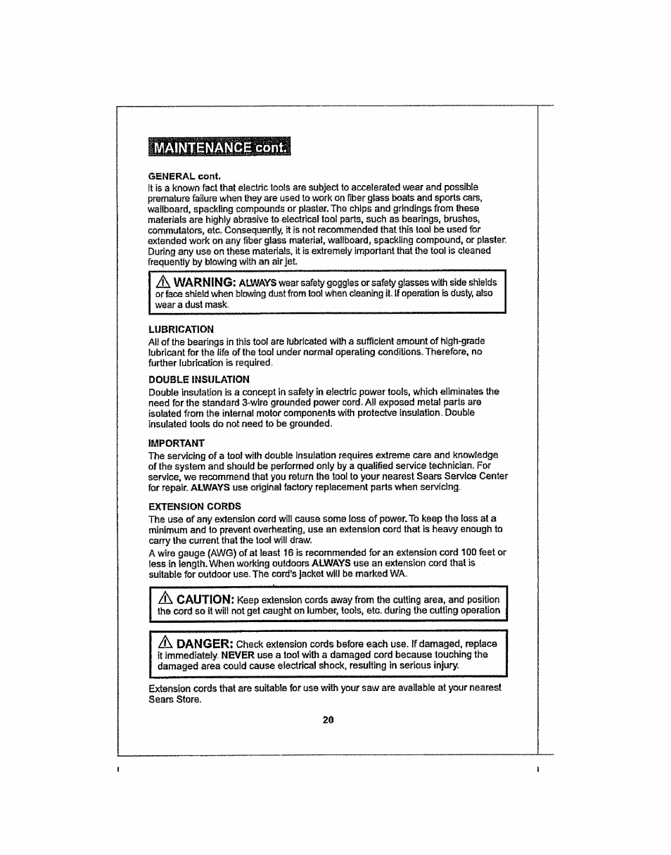 Maintenance coni | Craftsman 286.25574 User Manual | Page 20 / 48