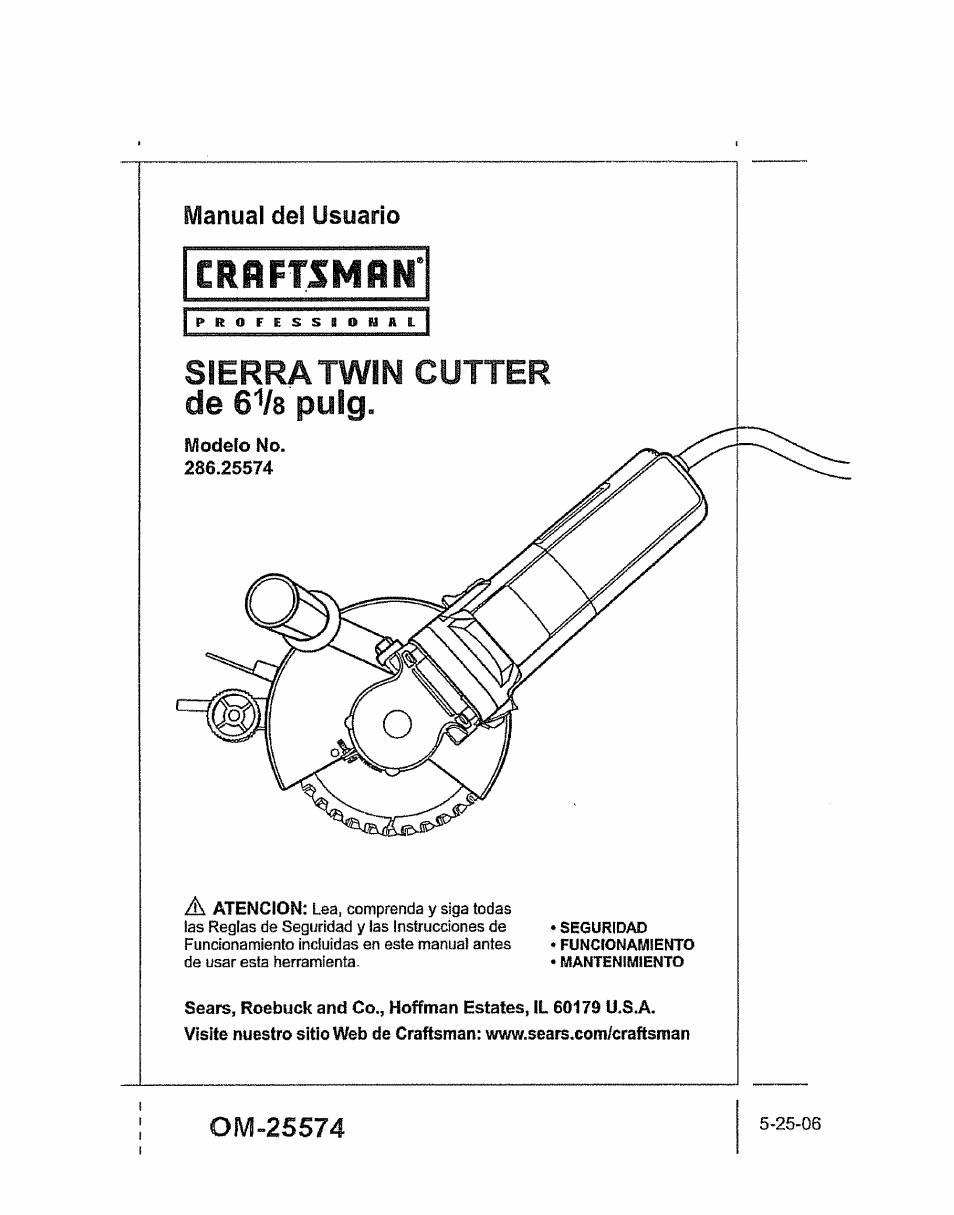 Craftsman, Sierra twin cutter de, Vs pulg | Craftsman 286.25574 User Manual | Page 25 / 48