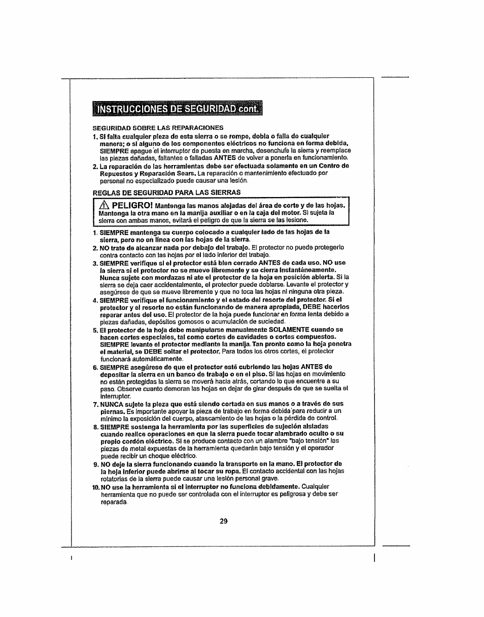 Instrucciones de seguridad cont, Peugroi | Craftsman 286.25574 User Manual | Page 29 / 48