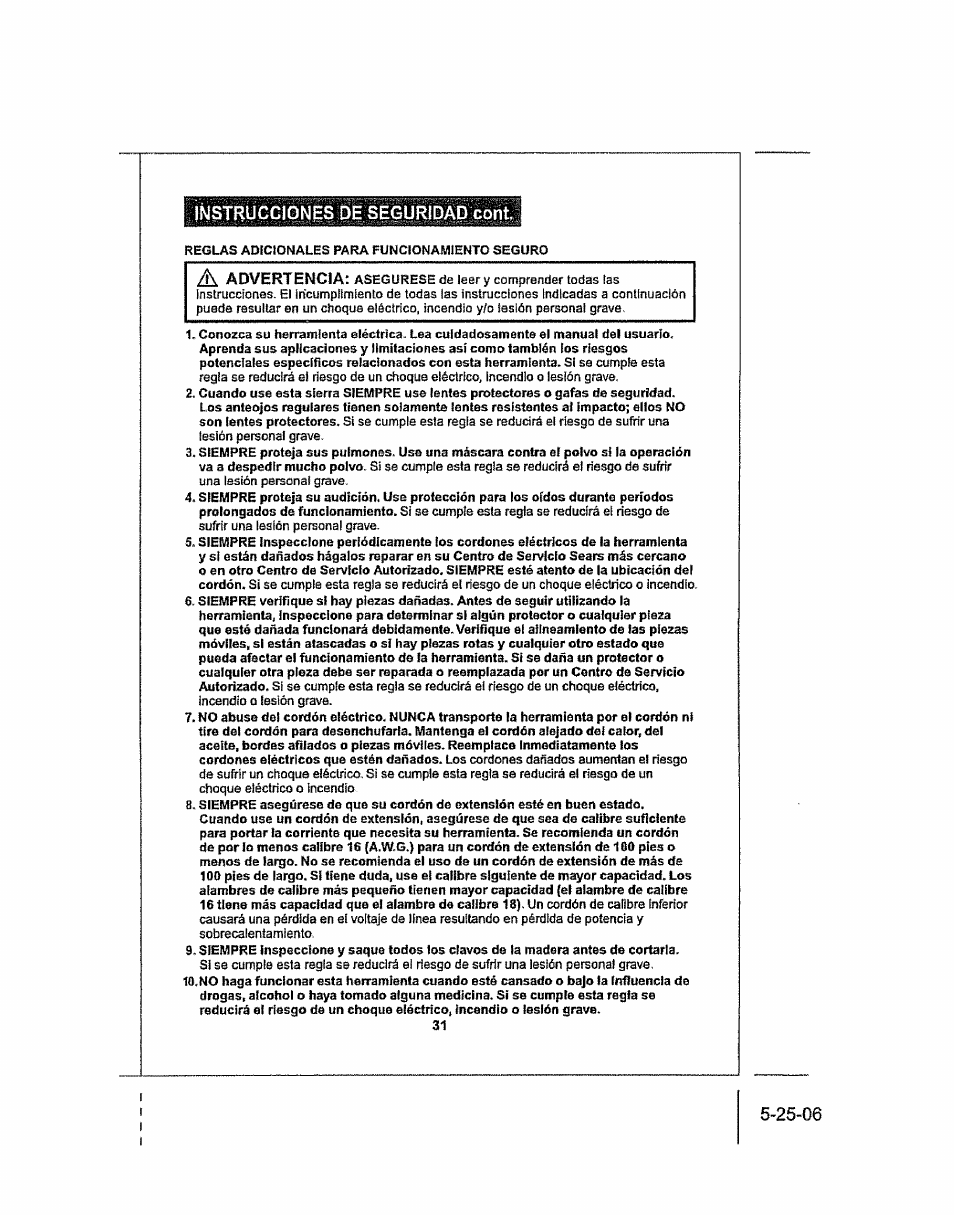 Instrucciones de seguridad cont, Advertenciat | Craftsman 286.25574 User Manual | Page 31 / 48