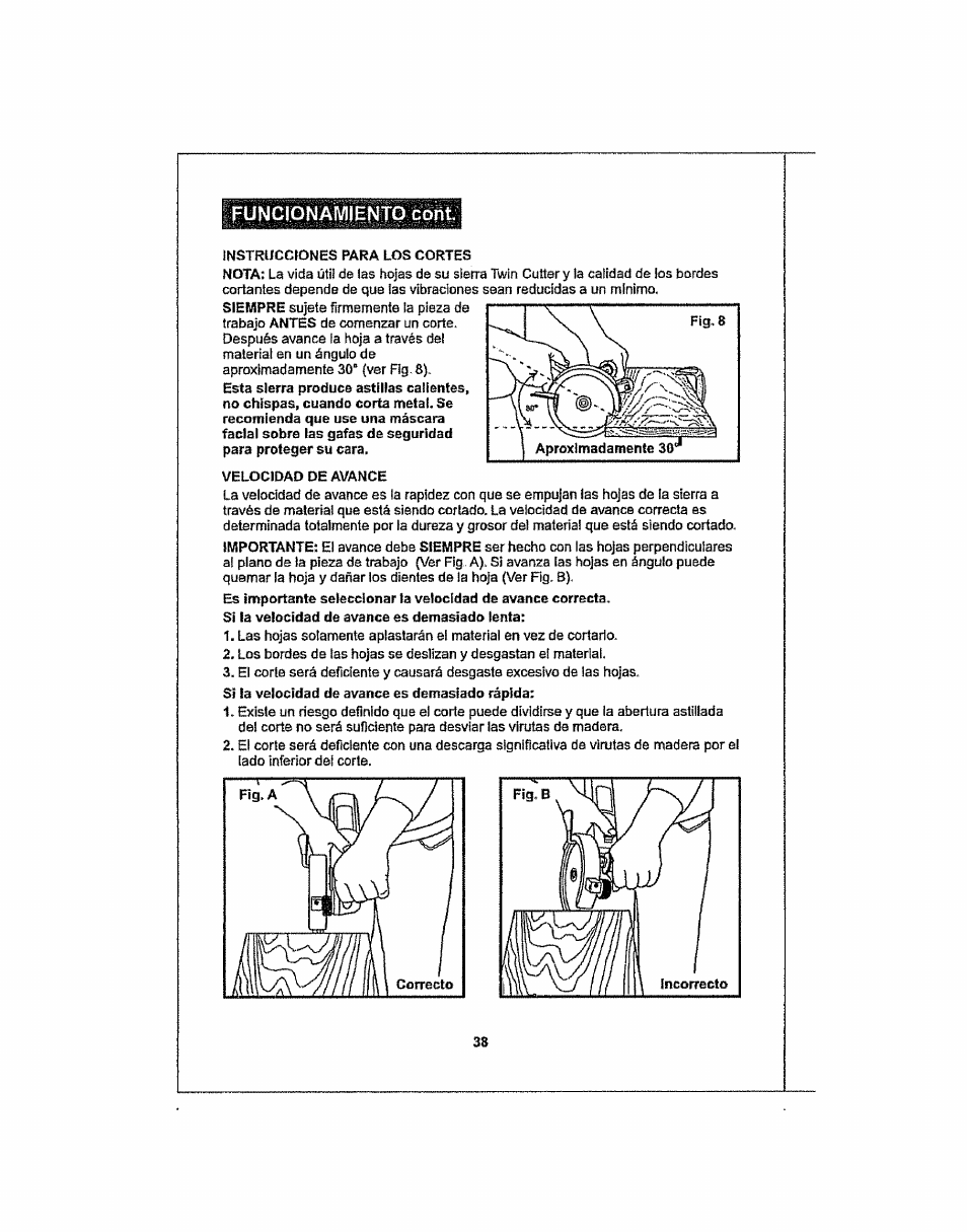 Funcionamiento cont | Craftsman 286.25574 User Manual | Page 38 / 48