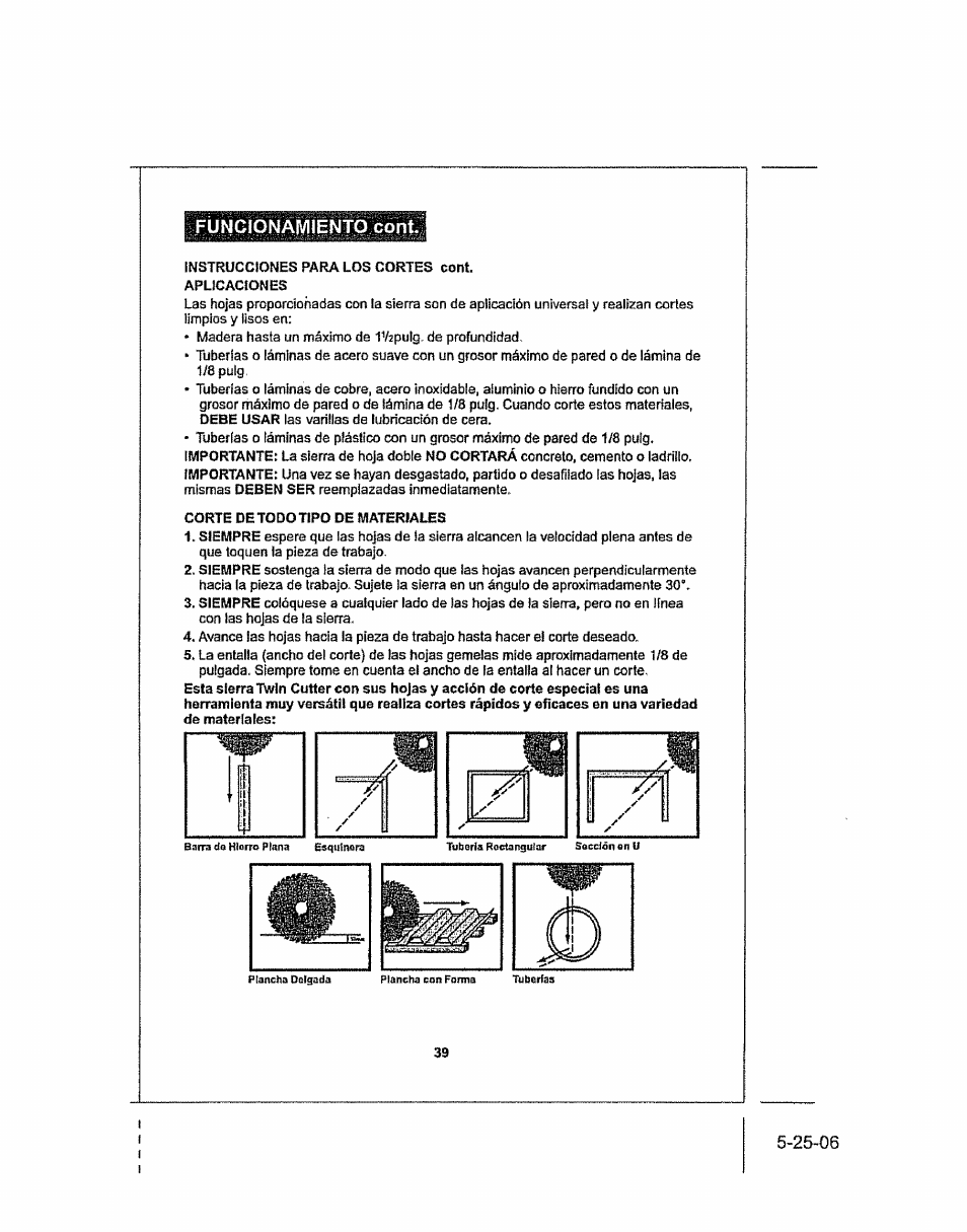 Funcionamiento cont | Craftsman 286.25574 User Manual | Page 39 / 48