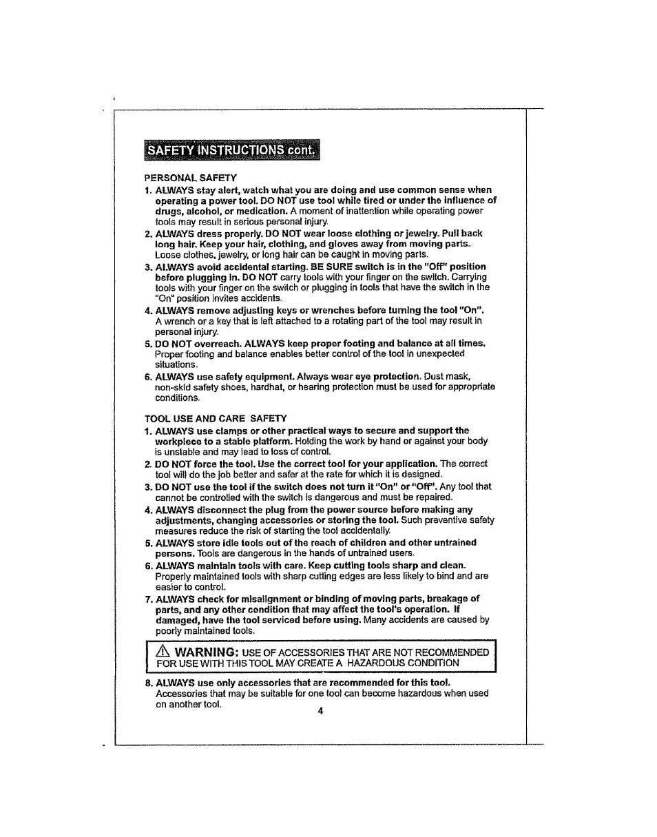 Safety instructions coni, A warning | Craftsman 286.25574 User Manual | Page 4 / 48