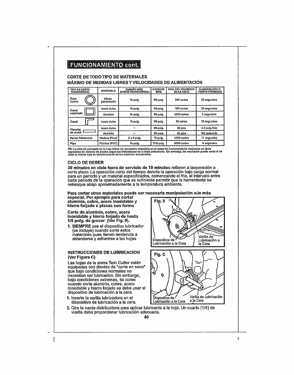 Funcionamientp cont | Craftsman 286.25574 User Manual | Page 40 / 48