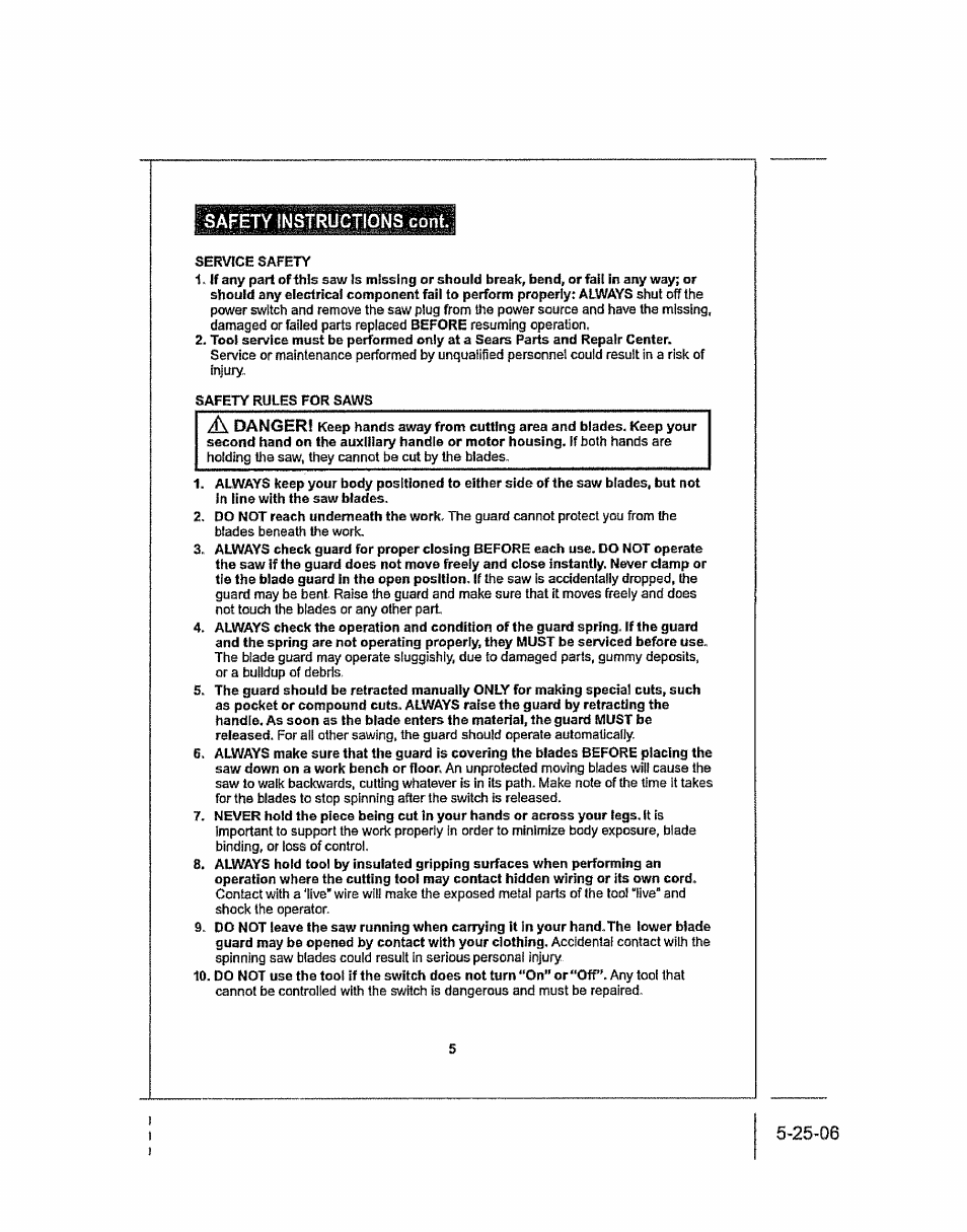 Safety instructions cont | Craftsman 286.25574 User Manual | Page 5 / 48