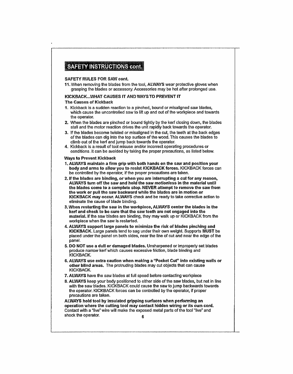 Safety instructions coni | Craftsman 286.25574 User Manual | Page 6 / 48