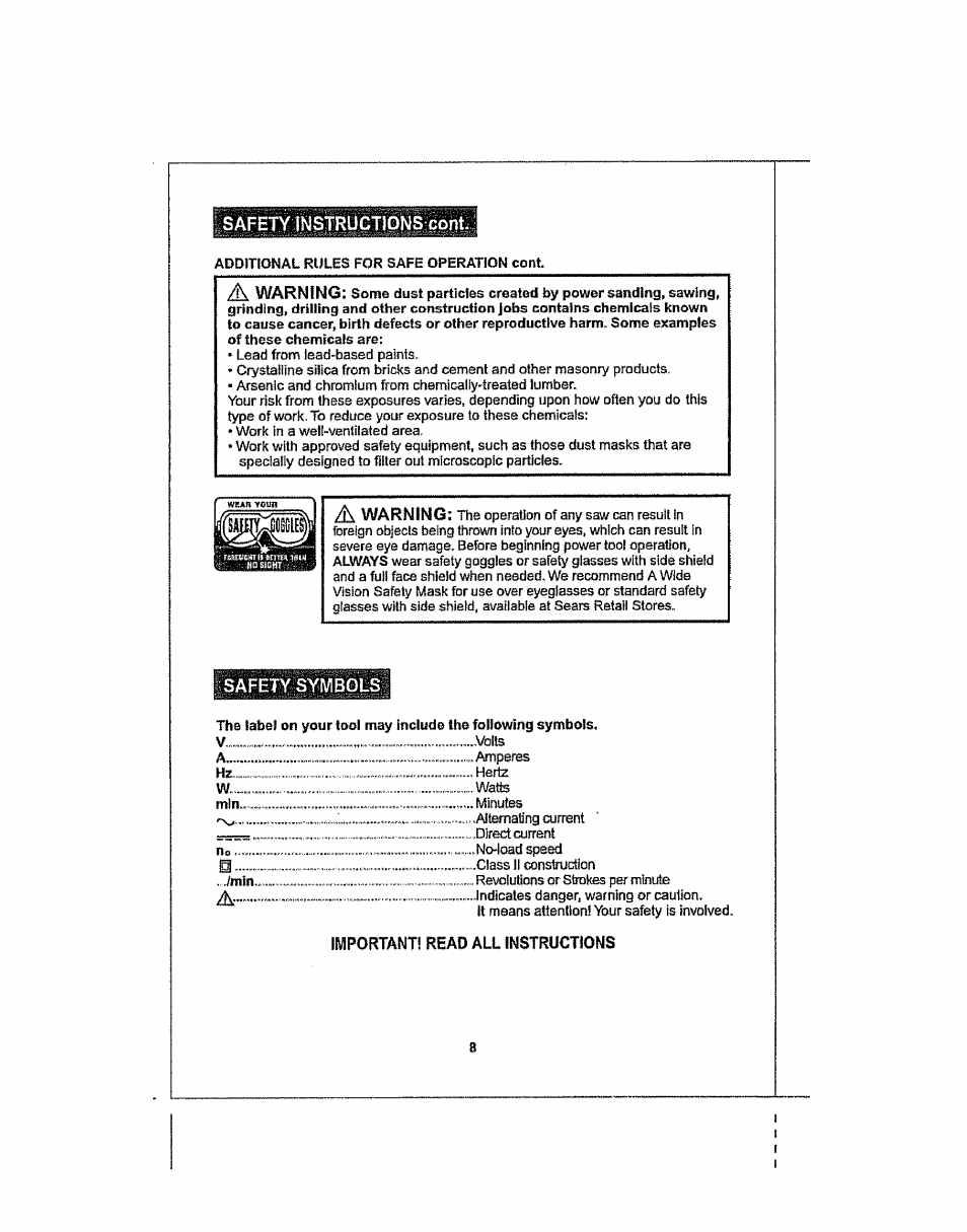 Important! read all instructions | Craftsman 286.25574 User Manual | Page 8 / 48