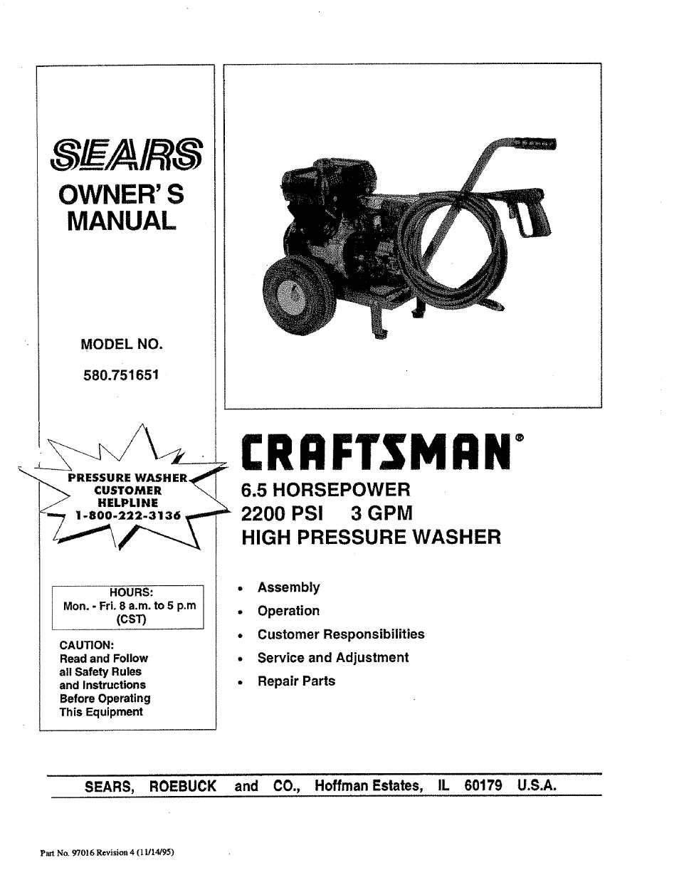 Craftsman 580.751651 User Manual | 29 pages