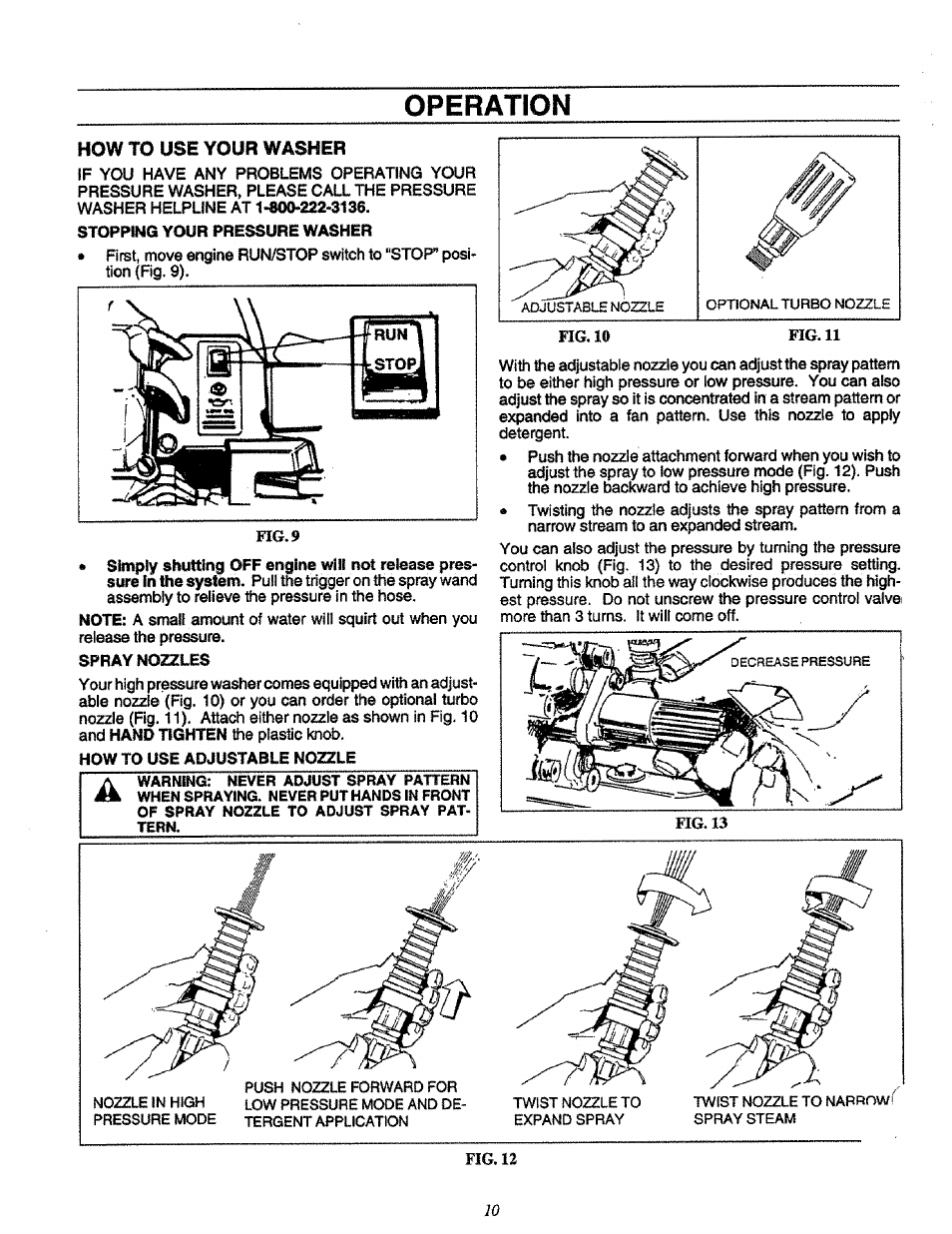 How to use your washer, Operation, Fig. 12 10 | Fig. 9 | Craftsman 580.751651 User Manual | Page 10 / 29