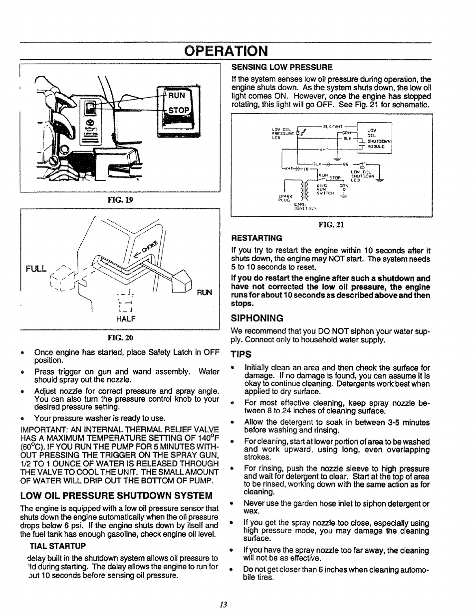 Low oil pressure shutdown system, Siphoning, Operatron | Craftsman 580.751651 User Manual | Page 13 / 29