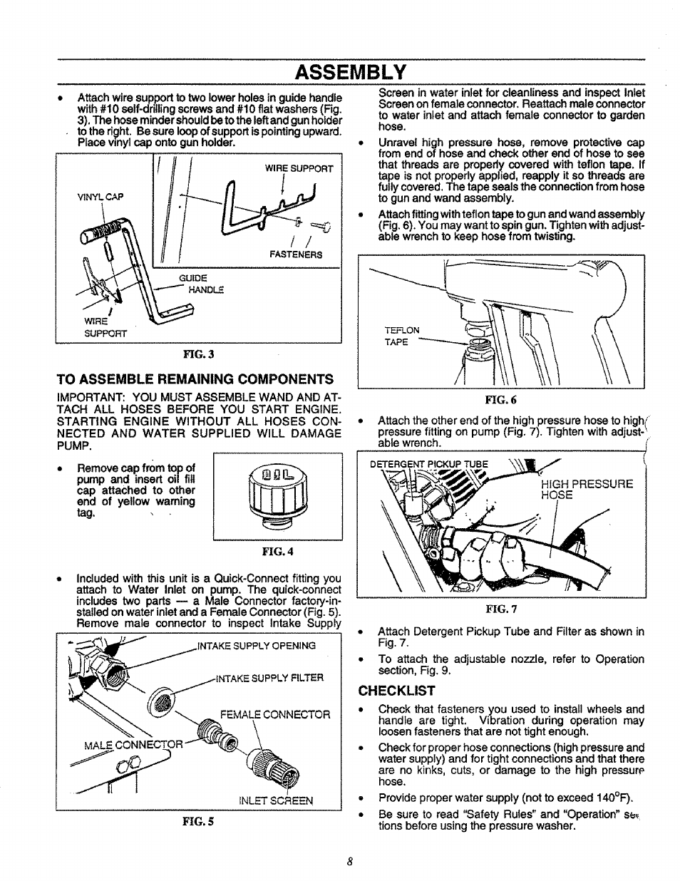 To assemble remaining components, Checklist, Assembly | Fig. 7 | Craftsman 580.751651 User Manual | Page 8 / 29