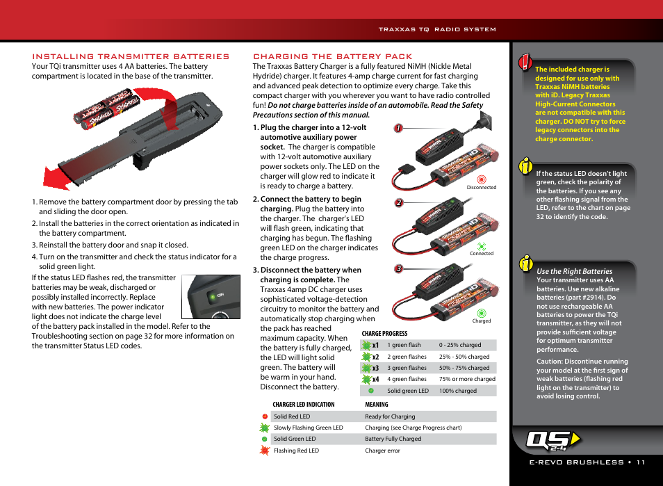 Charging the battery pack, Installing transmitter batteries | Traxxas 56087-1 User Manual | Page 11 / 36