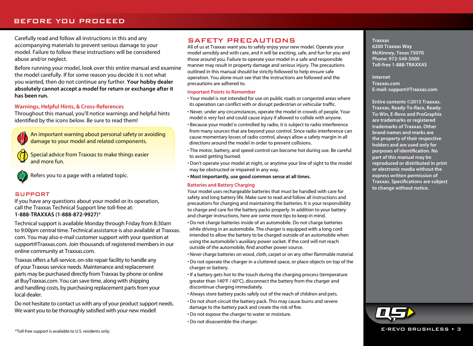 Before you proceed, Safety precautions | Traxxas 56087-1 User Manual | Page 3 / 36