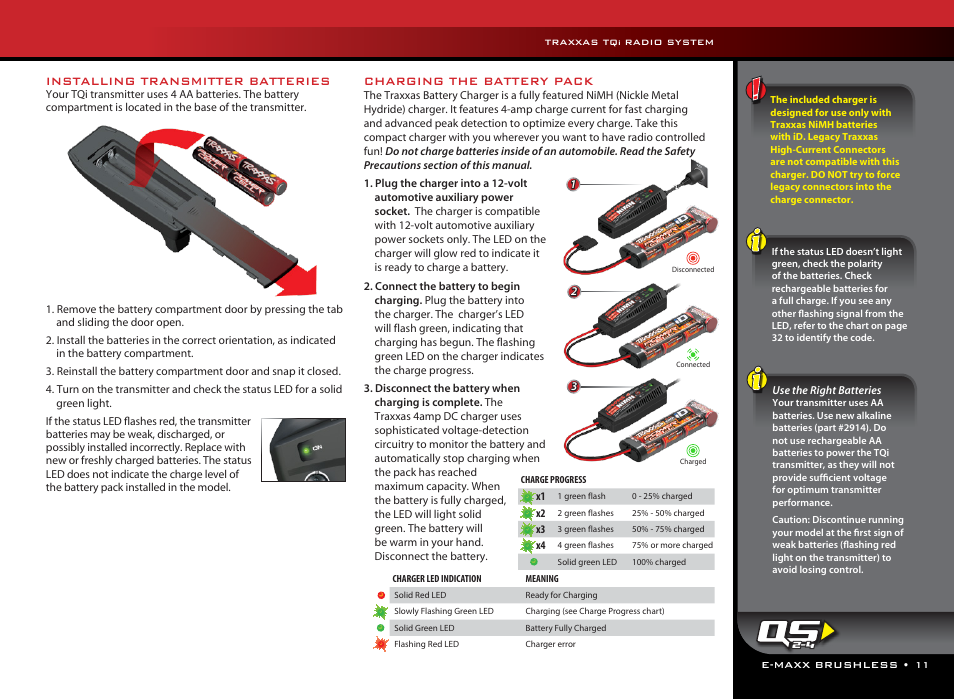 Charging the battery pack, Installing transmitter batteries | Traxxas 39087-1 User Manual | Page 11 / 31