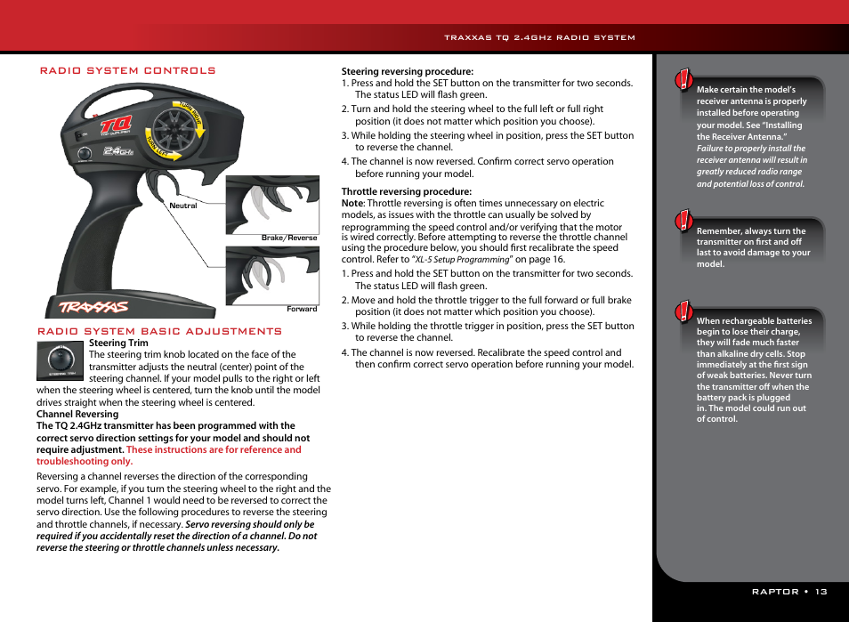 Radio system basic adjustments, Radio system controls | Traxxas 58064-1 User Manual | Page 13 / 24