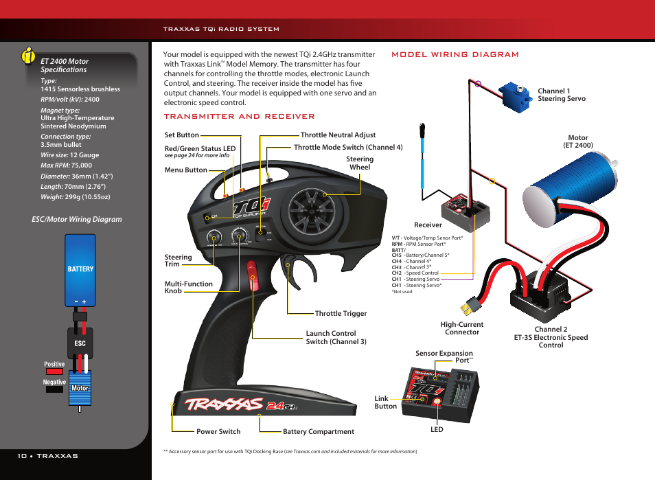 Model wiring diagram, Transmitter and receiver | Traxxas 6907 User Manual | Page 10 / 28